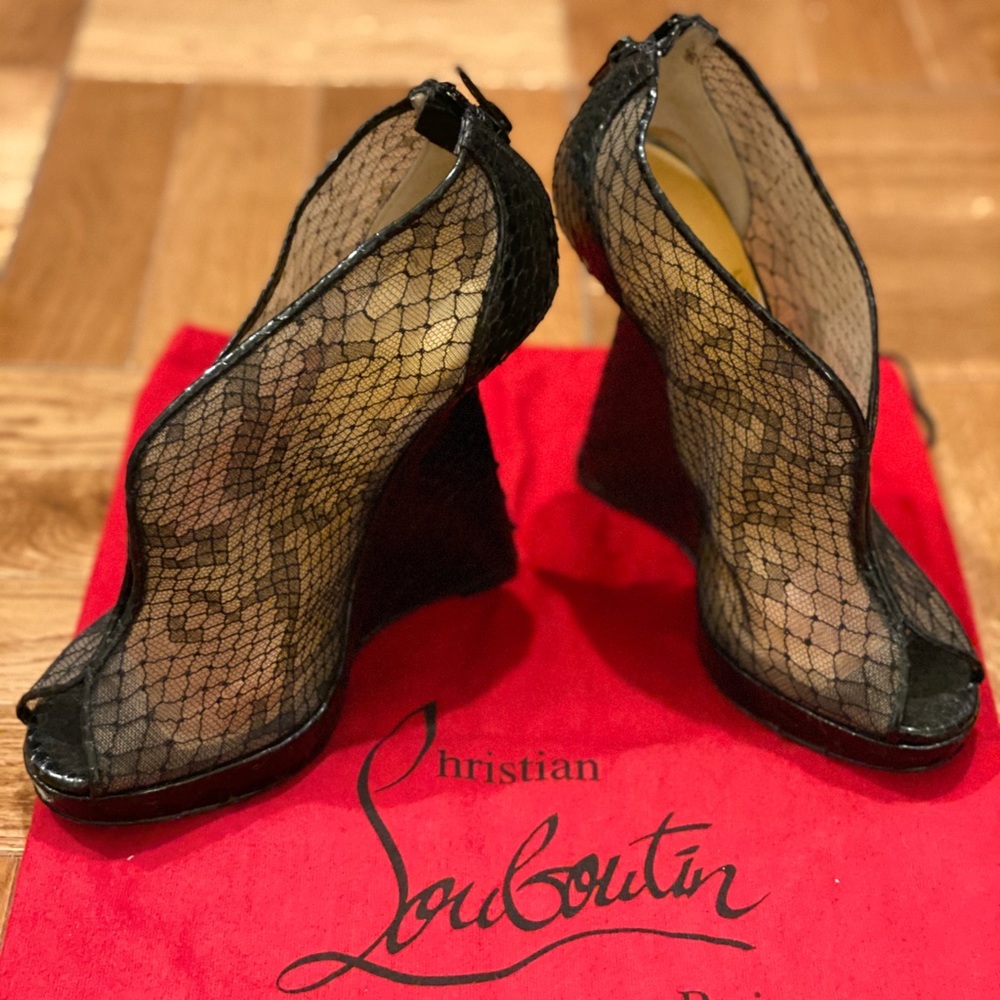 Louboutin Python "Janet" Lace 120 Wedges, Eu 36 - image 1